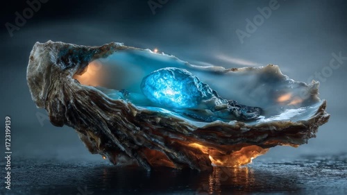 Glowing gem in oyster shell