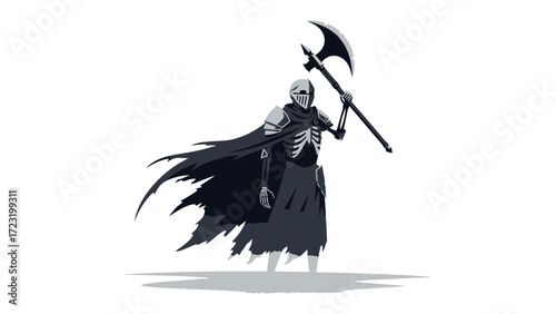 Grim Reaper in a Realm of Shadows: An imposing illustration of the Grim Reaper, wielding a formidable scythe, stands as a symbol of mortality and the mysteries of the afterlife.