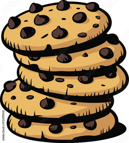 Stack of delicious chocolate chip cookies, a sweet homemade treat