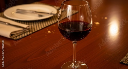 Red Wine Glass on Table.