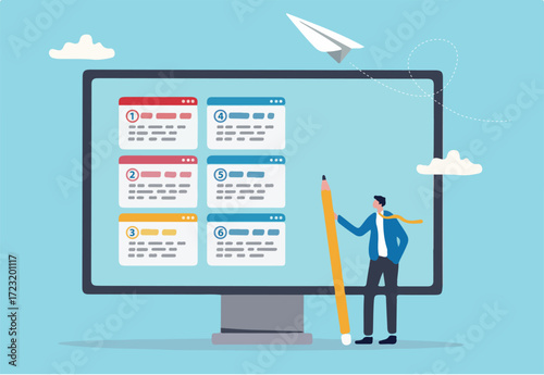 Prioritize important task, flag with priority or urgency to finish work, organize or plan work agenda, project management software or planner concept, businessman project manager prioritize tasks.