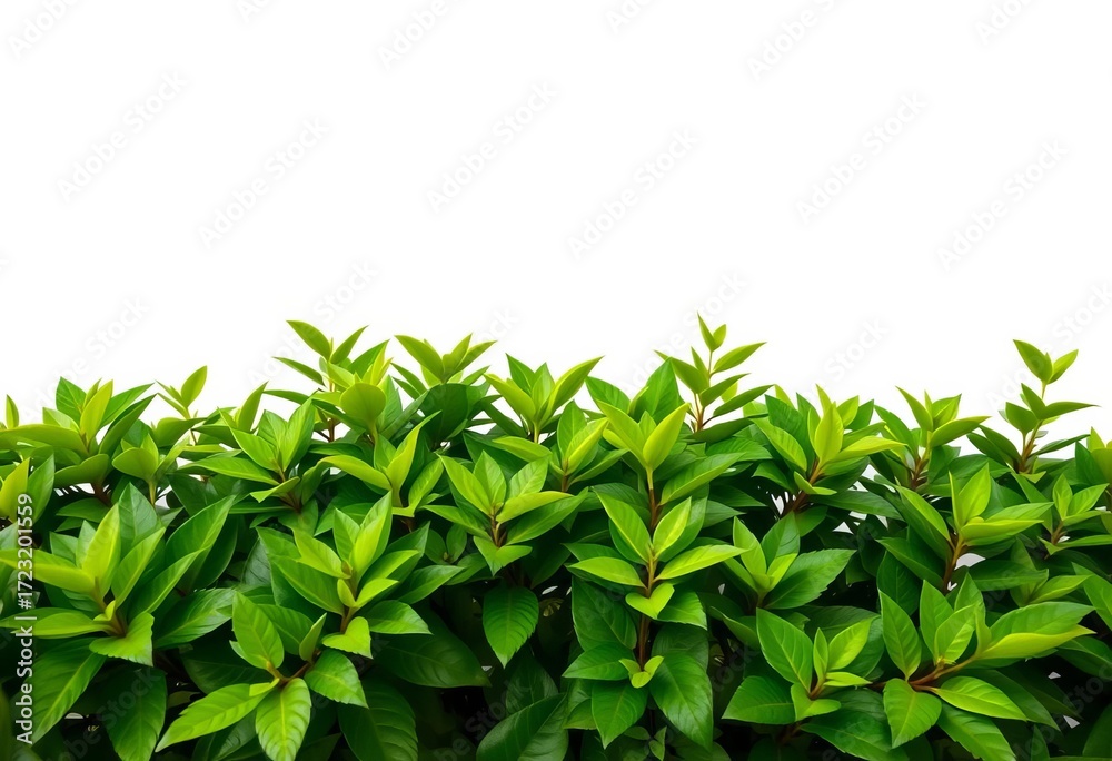 Fototapeta premium Wide shot of lush green foliage against pure white backdrop, simple, ecology