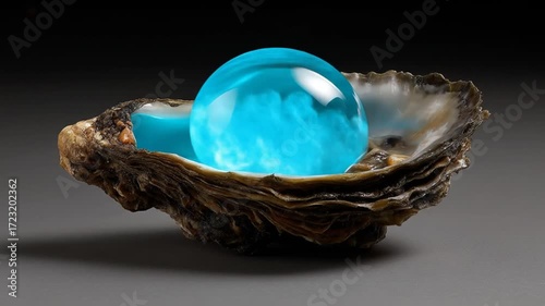 Blue orb in oyster shell