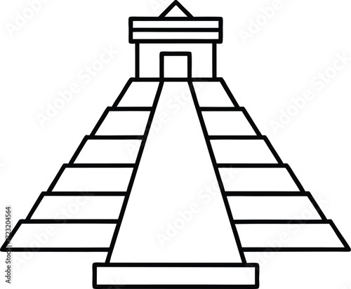 continuous line design mayan pyramid plaza aerial
