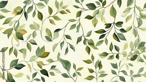 Painting of green leaves with a white background. The leaves are very detailed and the painting has a calming effect