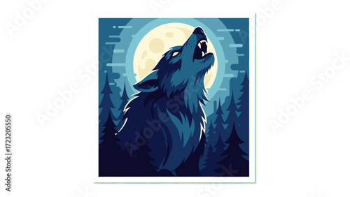 Moonlit Call of the Wild: A stylized depiction of a solitary wolf, head tilted back in a resounding howl at the luminous moon.