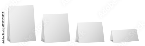 Set of table cards. White bent sheets of different sizes. Tent table card, nameplate	