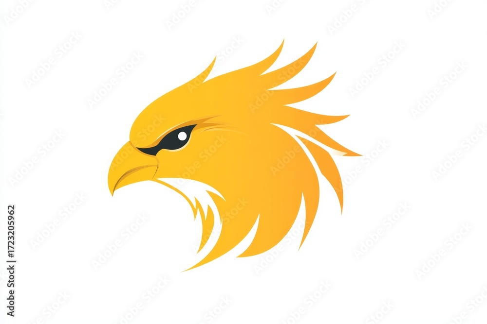 Obraz premium A striking illustration of a yellow eagle head features a fierce expression and dynamic lines. Ideal for creative projects related to nature or wildlife.