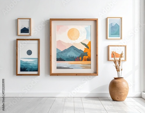 Pastel Watercolor Landscape Prints in Modern Interior