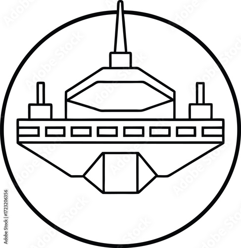 line art top view futuristic autonomous shipyard