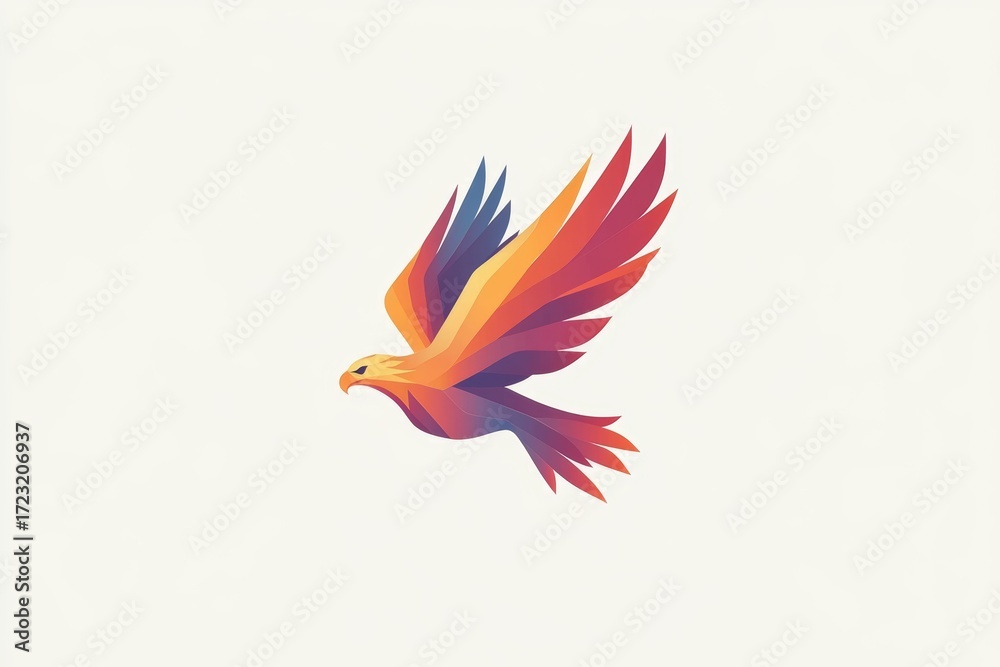 Fototapeta premium A vibrant abstract illustration of a falcon in flight, showcasing dynamic colors and shapes against a minimalist background. Perfect for art or nature themes.