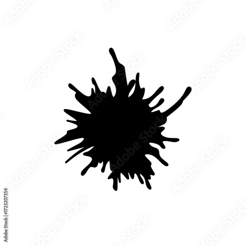Dynamic and abstract vector illustration of a black ink splatter. A grunge, artistic element perfect for backgrounds, overlays, or adding a raw, edgy texture to any design project.