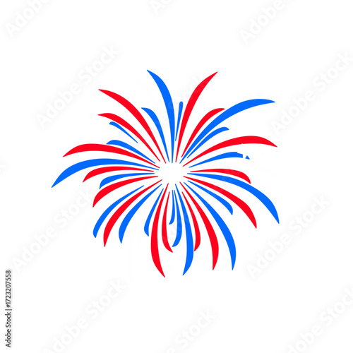 Vibrant vector illustration of a firework burst in red and blue. Perfect for celebrating holidays, special events, and patriotic themes. Festive and dynamic design.