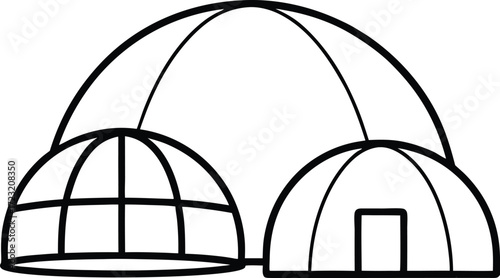 minimal line drawing of futuristic planetary green city illustration on transparent