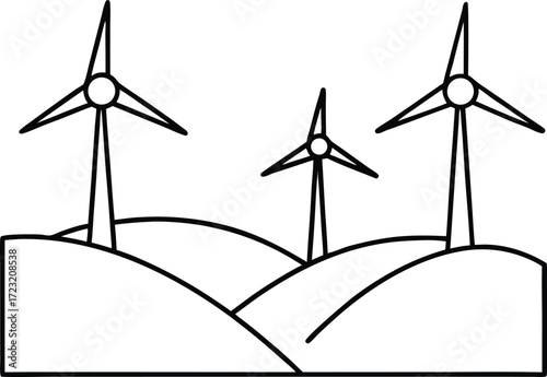minimal linear concept of futuristic desert wind energy installation illustration on transparent