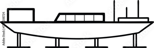 minimal linear sketch of futuristic floating transport hub illustration on transparent