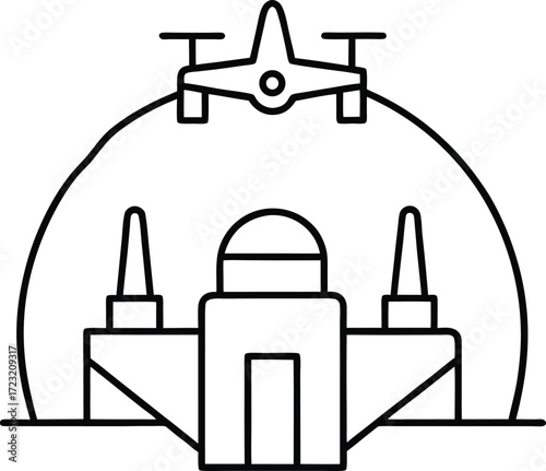 minimalist aerial sketch of futuristic smart drone operations illustration on transparent