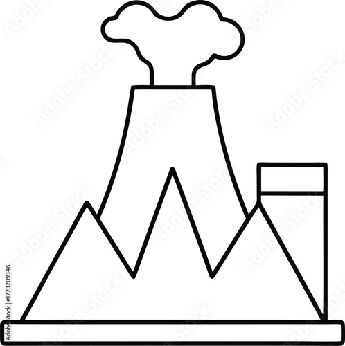 minimalist aerial sketch of futuristic volcanic geothermal plant illustration on transparent