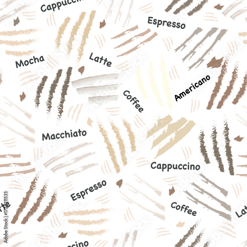 Hand drawn coffee seamless fabric design pattern