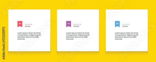 Quote frames blank templates set. Set of speech bubble quotes template. Textbox isolated on a color background. Testimonials text in brackets, citation empty quote bubbles
