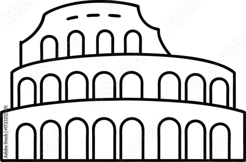 Minimalist one line plan of ancient roman coliseum illustration on transparent