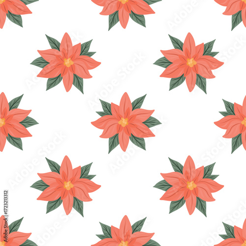 Poinsettia Seamless Pattern, Poinsettia Background, Poinsettia Motif