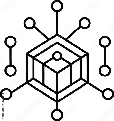 one line art of futuristic ai controlled data hub illustration on transparent