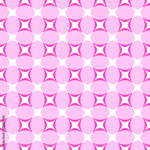 Seamless pink geometric pattern with morning star shapes forming a plaid-like fabric design. Square layout ideal for textiles, wallpapers, packaging, and decorative surfaces.