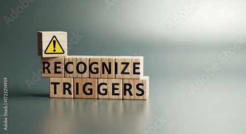 Wooden Blocks with Text 'Recognize Triggers' and Warning Sign Concept