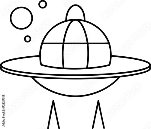 one line sketch of futuristic orbital space colony illustration on transparent