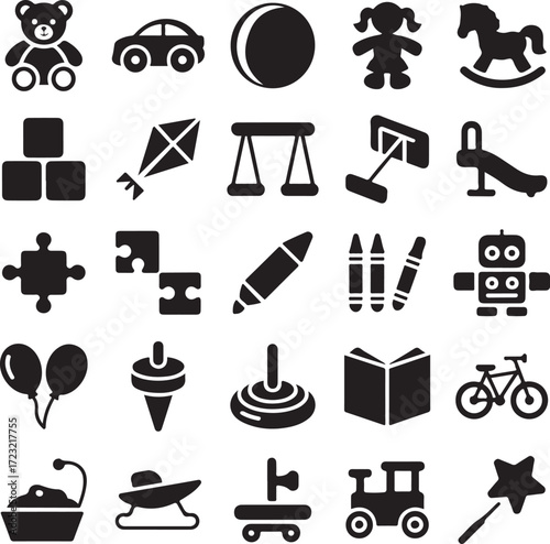 Collection of classic children s toys and playthings icons
