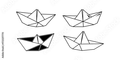 Origami Paper Boats in minimalist black line art style originally created as a scalable vector graphic for modern design projects and creative pursuits
