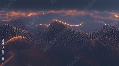 Golden glowing wave across dark frame photographed on DSLR, 50mm lens, shallow depth focusing on radiant sparkles