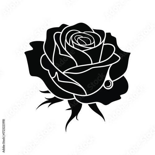 Exquisite Rose Silhouette Vector Illustration: A Timeless Black Design for Floral Art, Botanical Studies, and Elegant Graphic Projects Requiring Sophistication