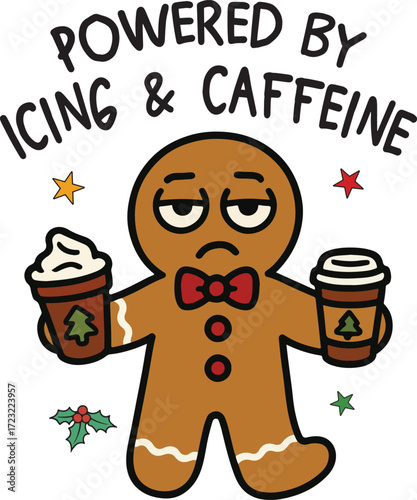 Powered by Icing & Caffeine - Funny Merry Christmas Tshirt Vector, sarcastic Xmas Sublimation, Xmas Kawaii Illustration, holiday festive Art, christmas sarcasm Quote Shirt
