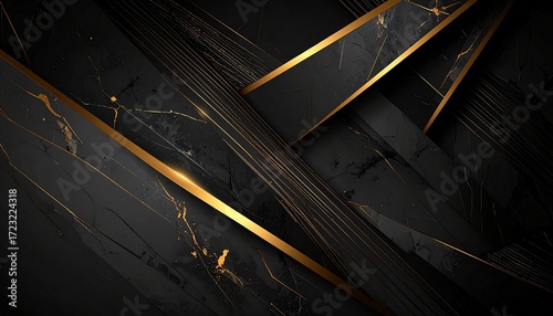 Black Marble with Gold Geometric Lines Background