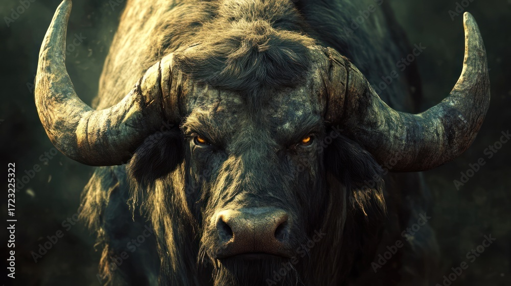 Naklejka premium African Cape Buffalo: Majestic Power and Fierce Gaze