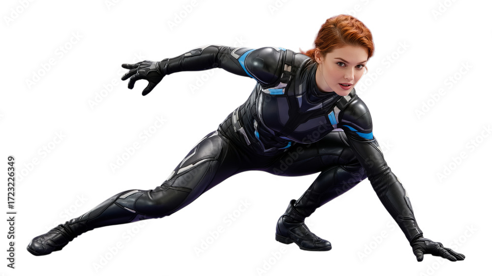 Obraz premium Black Leather Suit with Blue Accents, Transparent Background, 3D Realism Graphic for Web Design