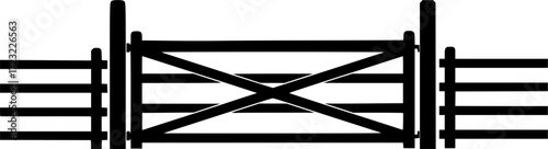 Ranch gate silhouette, Farm fence silhouette, Ranch gate, Ranch gate illustration