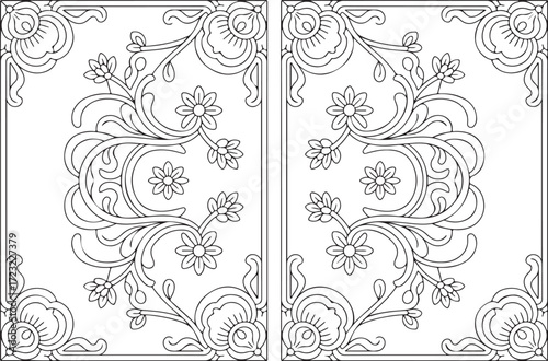 Ornamental Door Panel Floral Vector, CNC Wood Carving Design EPS, Decorative Botanical Architectural Pattern