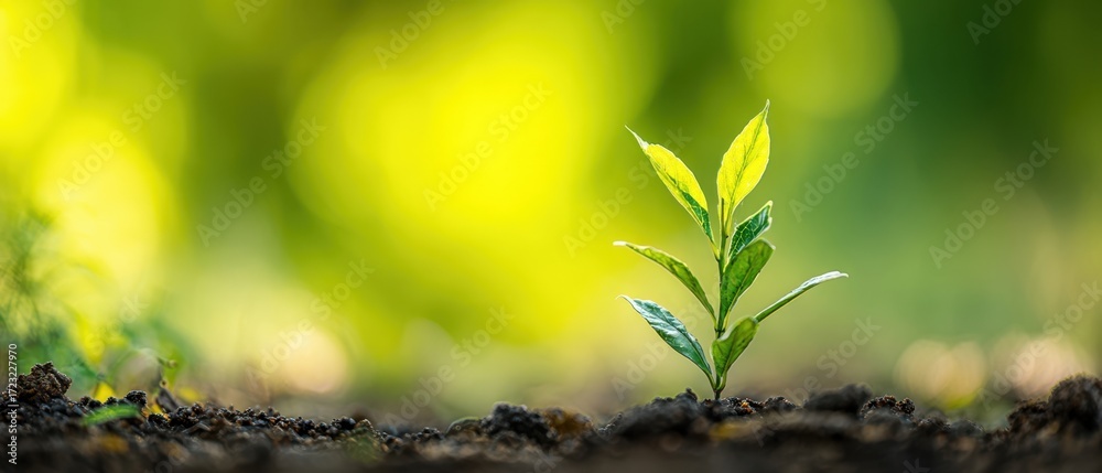 Obraz premium The vibrant green seedling emerging from rich soil in natural light.