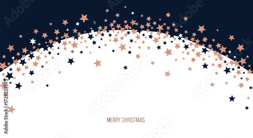 Elegant rose gold and navy stars cascade for Merry Christmas greetings, perfect for festive holiday backgrounds or stylish seasonal promotions