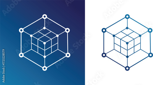 3D cube neural network icon – Artificial Intelligence and data science connection symbol