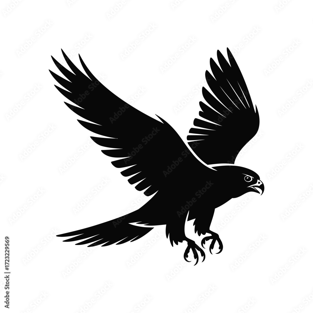 Obraz premium Soaring Falcon Silhouette Illustration A Powerful Black Vector Design of a Bird of Prey in Flight Perfect for Wildlife and Nature Related Projects