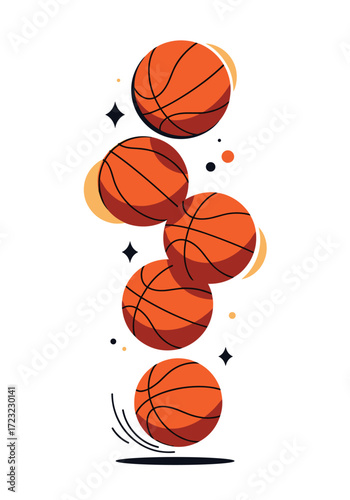 Dynamic illustration of basketballs in mid-air depicting a playful and energetic game.