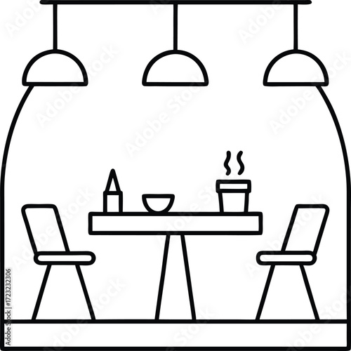 minimalist coworking cafe setup line art illustration on transparent