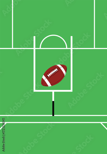 A football flies through the goalposts on a sunny day during a game.
