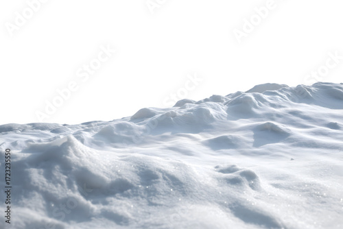Freshly fallen snow with textures and shapes isolated on white background