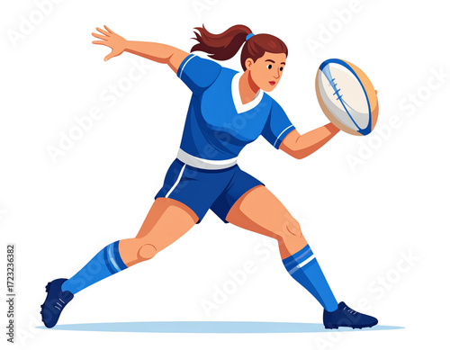 Rugby Player Throwing Ball in Action – Flat Vector Illustration 