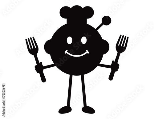 WebWhimsical chef character ready to serve delicious food with a smile, perfect for restaurant menus and culinary events advertising, bringing a fun and inviting atmosphere to your brand